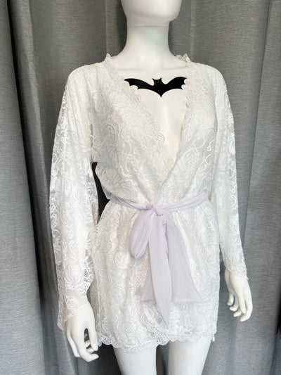 Clearance Ready to Ship - Bridal White Lace Bat Wing Kimono Sample