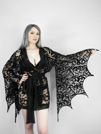 Black Bat Lace Winged Kimono - Agashi Shop