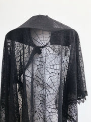 Set - Good Mourning Spiderweb Lace Veil & Goth In The Wind Hat - Agashi Shop